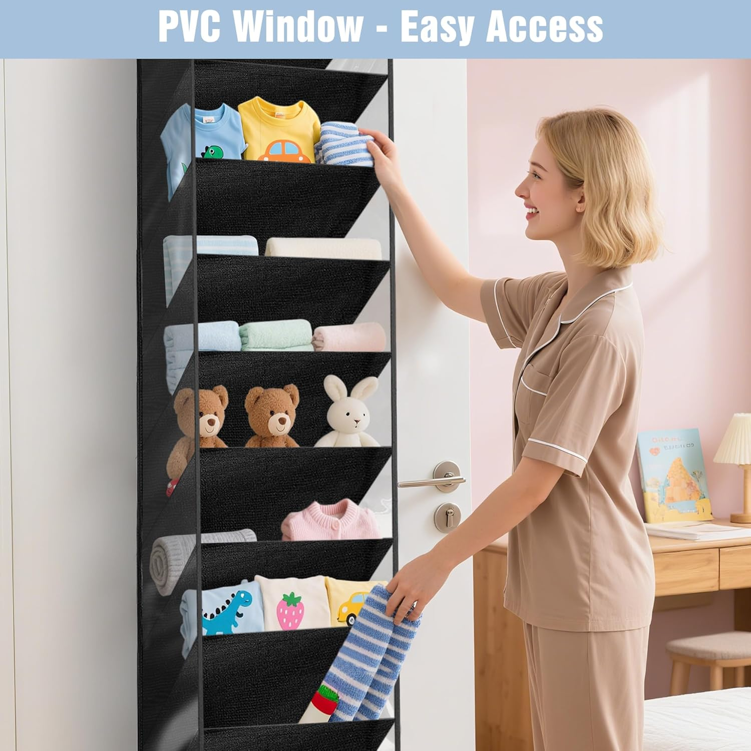 Ipow 10-Tier over the Door Shoe Organiser Storage, 180X42Cm Oxford Fabric Rack with 1200G Cardboard, Heavy Duty Space Saving Storage for Sneakers image number 2