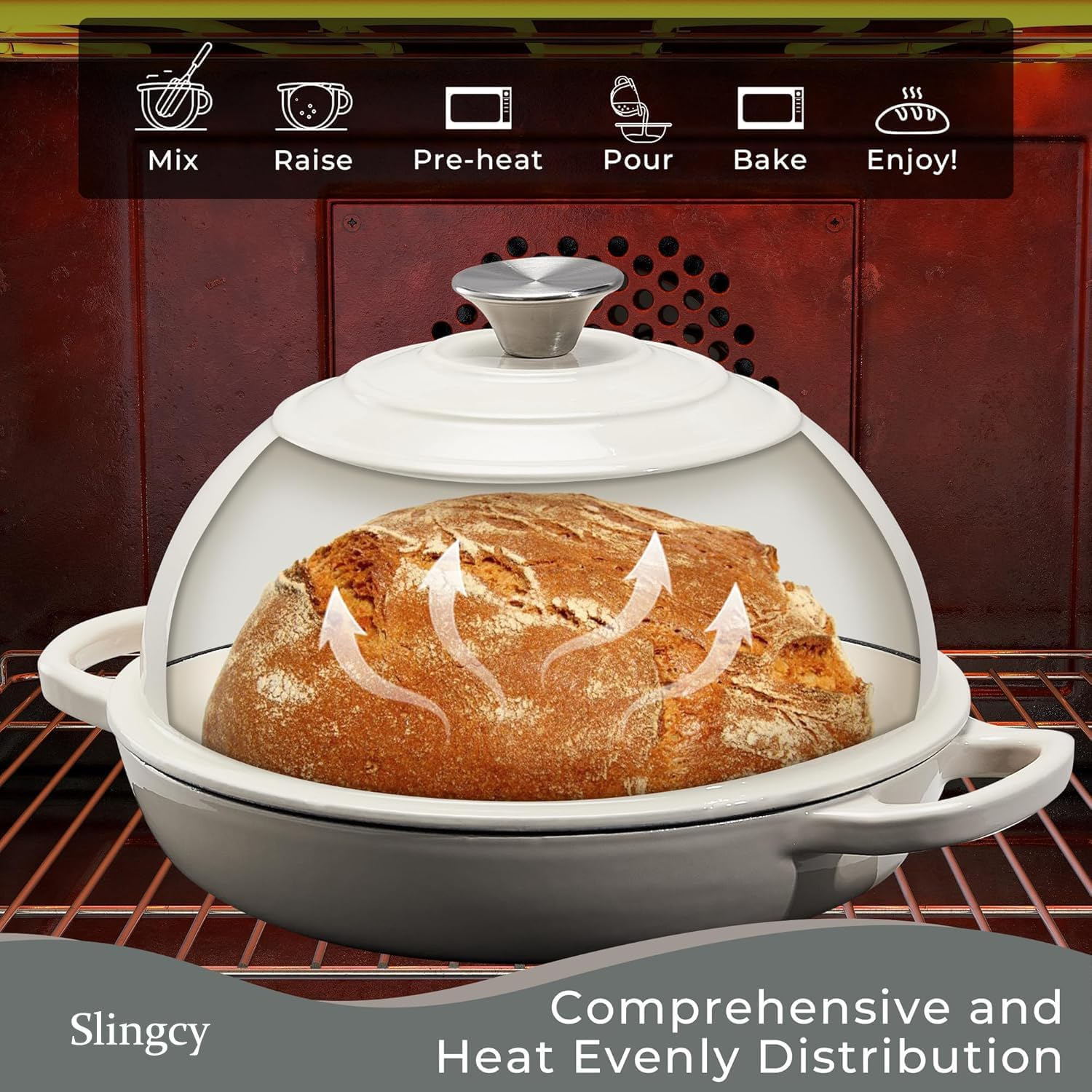 Dutch Oven for Sourdough Bread Baking, Enameled Cast Iron Dutch Oven Pot with Lid, Dome-Shaped Bread Dutch Ovens, 6 Qt, White image number 4