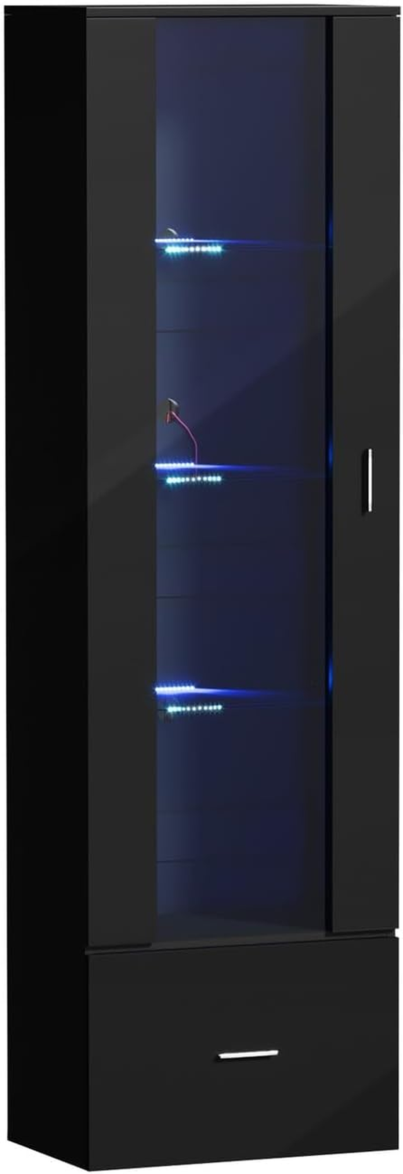 Oikiture Display Cabinet with 4 Shelves and Drawer Sideboard Buffet Storage Cabinet Wine Cabinet Black image number 5