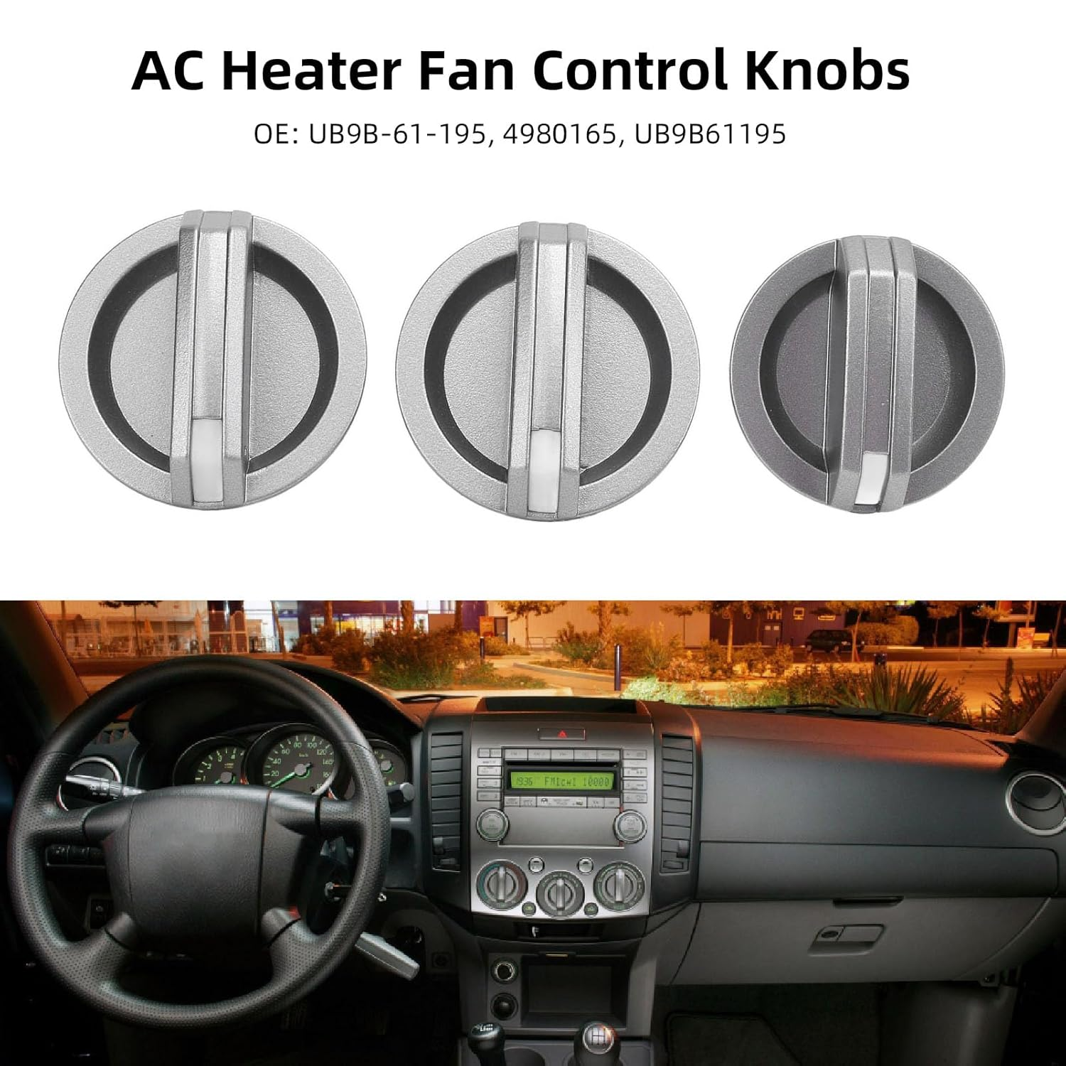 AC Climate Control Knob, 3PCS AC Heater Fan Control Knob Switch AC Heater Fan Control Knobs AC Temperature Control Knob UB9B 61-195, 4980165, UB9B61195 for Ranger 2009-2012 image number 1