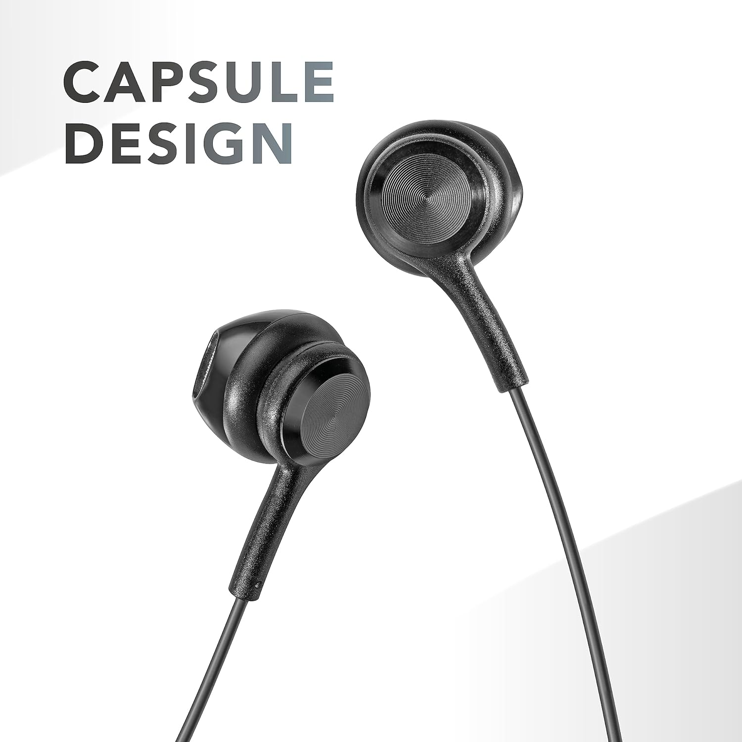 Music Sound Wired Earphones - Capsule Design - 3.5 Mm Jack Plug - Stable and Comfortable - Ergonomic - Black - Black image number 2