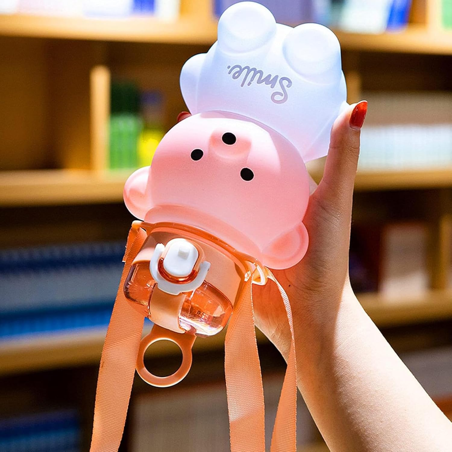 Kawaii Water Bottle Cute Teddy Bear Water Bottles with Straw, Adjustable Strap, Portable Leakproof Bpa-Free Drinking Cups 27Oz for Girls School Sports Travel (Pink/Blue)