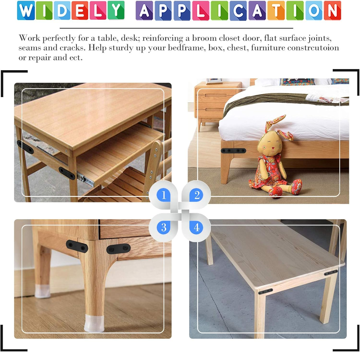 Glarks 20 Sets 50Mm Flat Straight Corner Brace Black Metal Joint Plate Connector Repair Fixing Bracket with 45Pcs Screws for Wood Furniture (50X2Mm)