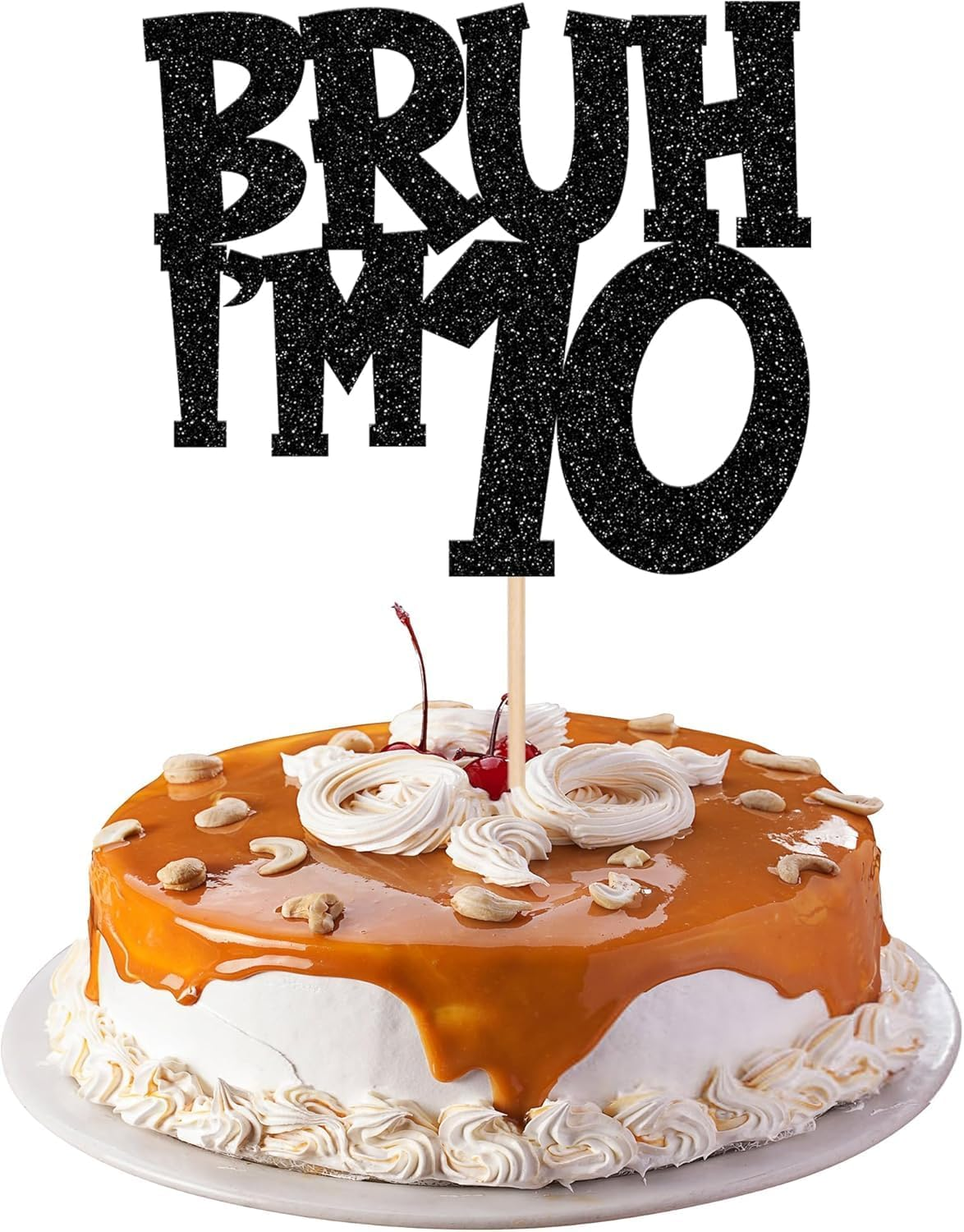 SYKYCTCY 1 Pack Black Glitter Bruh I'M 16 Cake Topper Glitter Cheers to 16Th Cake Pick Funny 16Th Cake Decorations for Happy Birthday Party Supplies Black