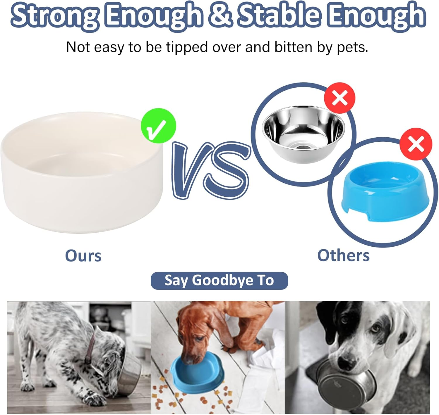 Ceramic Cat Bowl - Whisker Friendly Feeding and Water Bowl for Cats and Small Dogs - Heavy Anti-Tip Over, Spill Proof Pet Dish - 16.23 Oz / 480 Ml - White