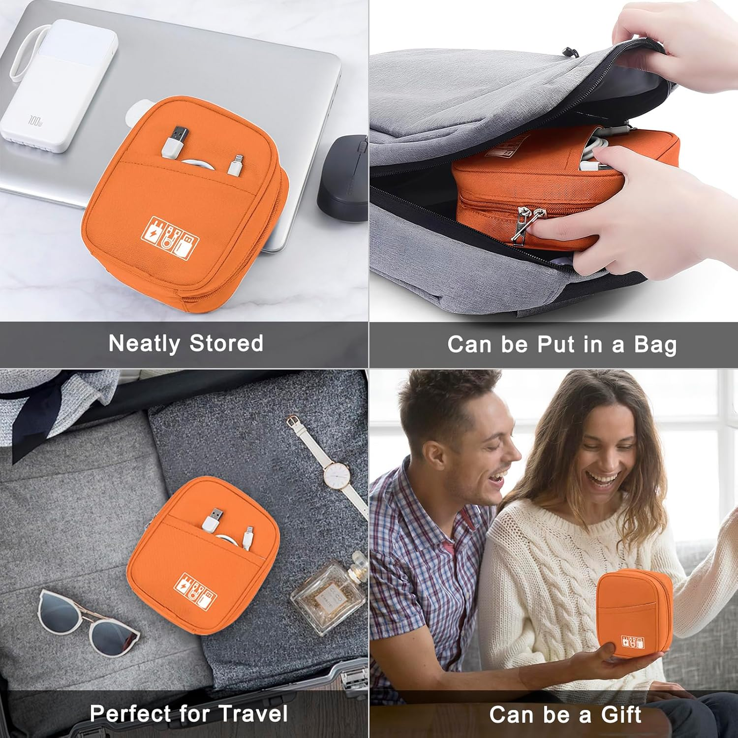 JINSI Electronics Accessories Organiser Bag,Travel Gadget Bag,Holiday Essentials,Small Cable Organiser Bag Pouch,Tech Pouch,Carry Storage Case Bag for Portable Charger,Cables,Power Bank, Orange, Bag - Purple image number 3