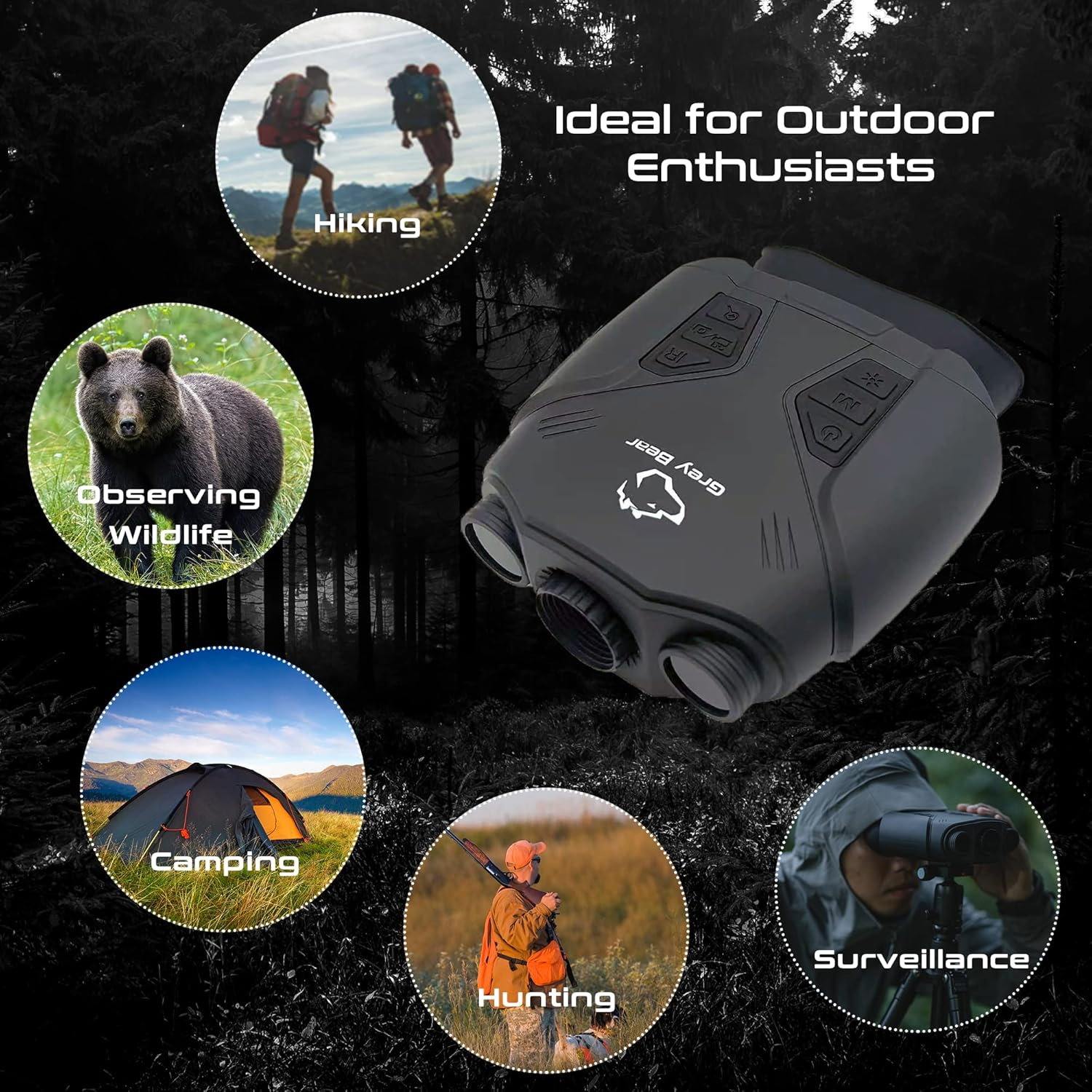 Grey Bear Night Vision Pro 2 (New) I Infrared Binocular I Night Vision 300M I Magnification 9X I Night Filters I Advanced 2MP Sensor (FHD 1080P) I 940 IR (Anti-Glare)