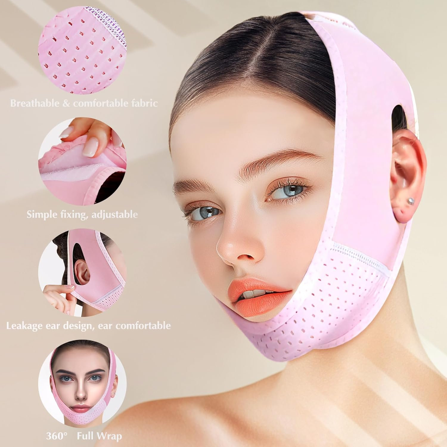 Reusable V Line Lifting Mask with Chin Strap, V Shaped Face Mask for Sagging, Jaw Exerciser (Pink and Purple) - Colorful image number 4