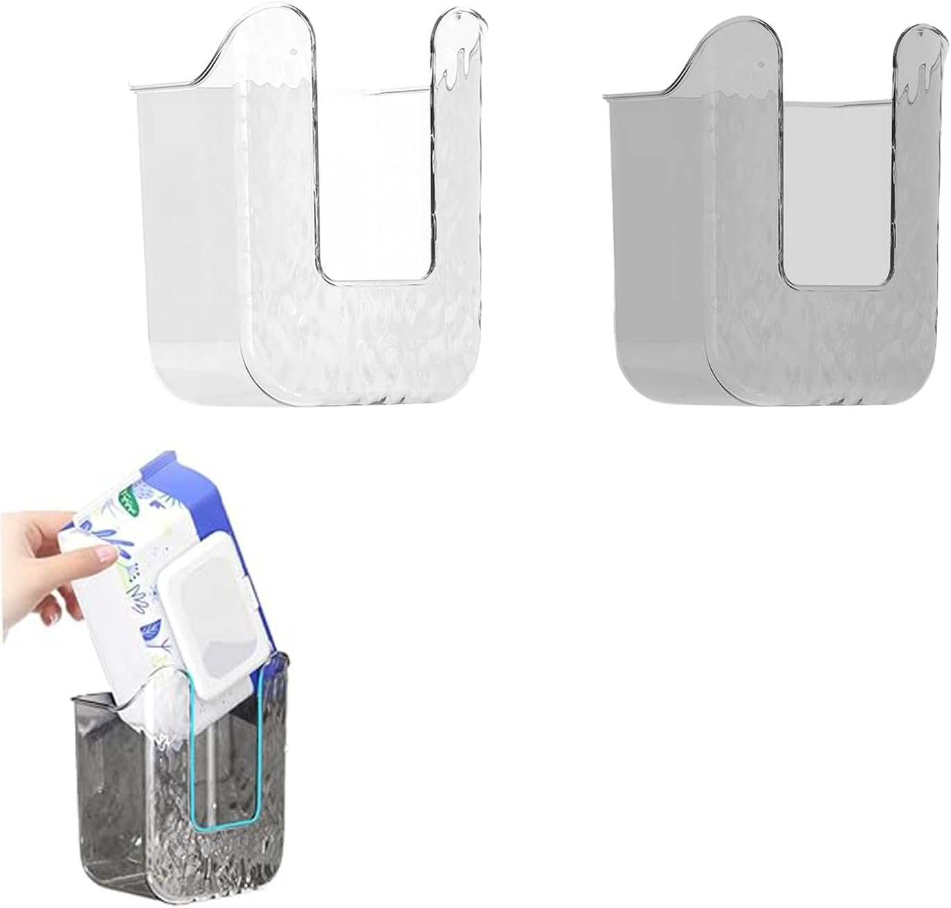 2Wet Wipes Dispenser Box, Kitchen Wipes Storage Box, No Punching Wipe Holder, Wall Mounted Tissue Box Holder, Refillable Wipes Container Box for Kitchen Bedroom Bathroom (Transparent)