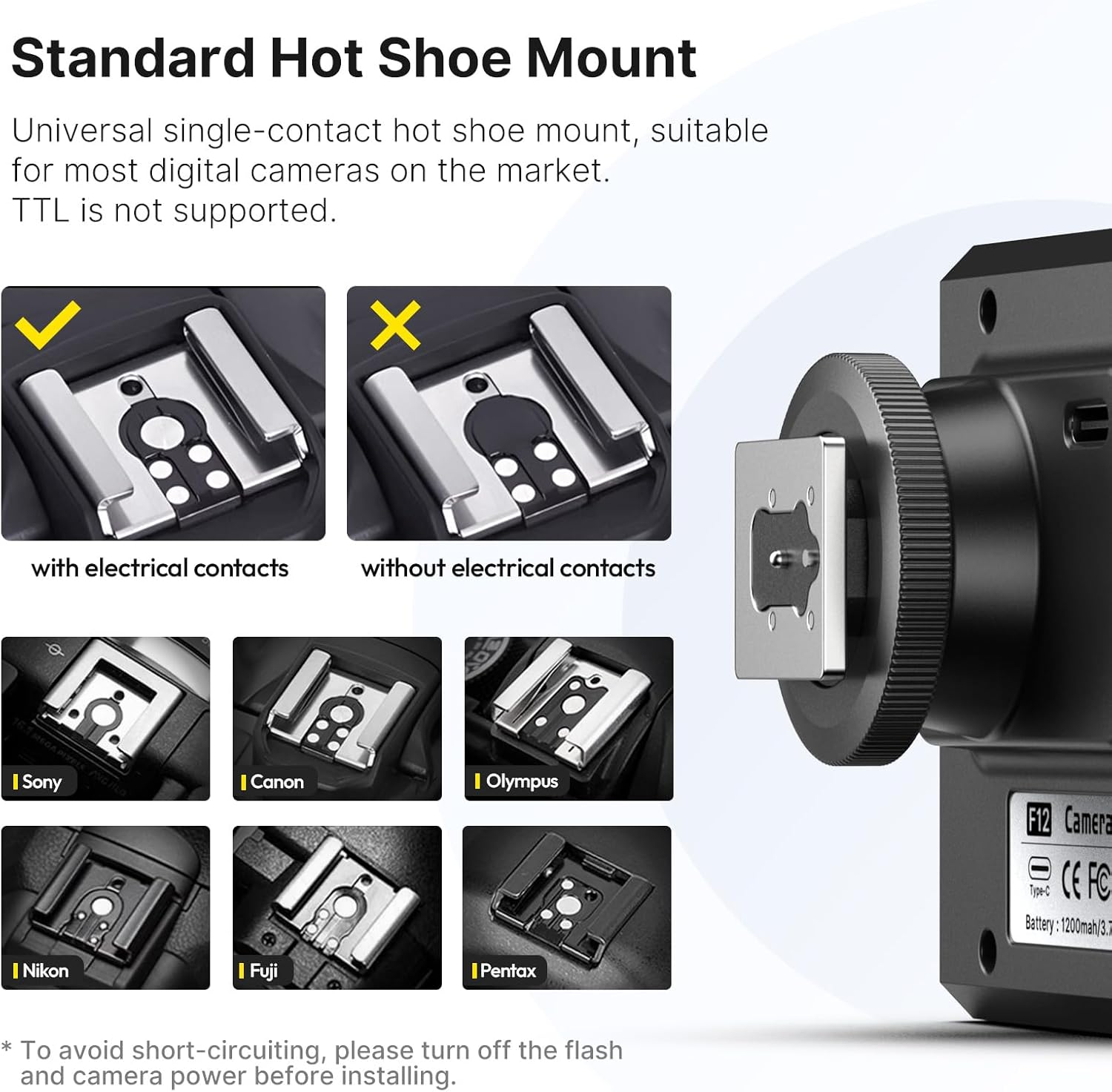 Ulanzi LM20 Camera Flash, Camera Speedlite with GN12 / CCT 5600K for Canon/Fuji/Sony/Nikon/Panasonic Olympus Pentax and Other SLR Digital Cameras, and Digital Cameras with Single Contact Hot Shoe image number 1