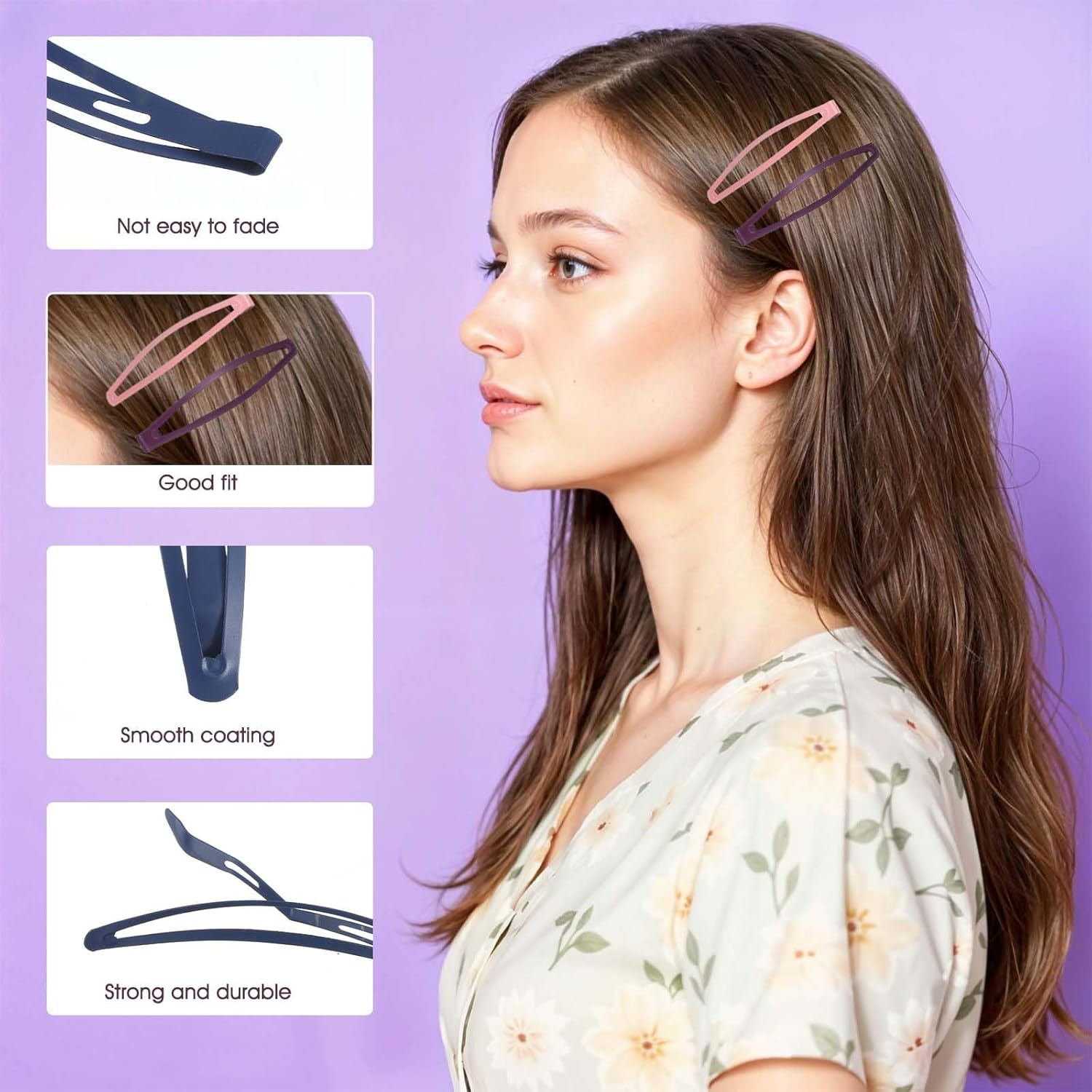 40 Pcs Metal Snap Hair Clips 3.15 Inch Water Drop Non Slip Hair Barrettes Non Slip Barrettes Decorate Hairstyle Accessories for Thick and Thin Fine Hairs Women Mixed Colors Iron Festival Gifts image number 1