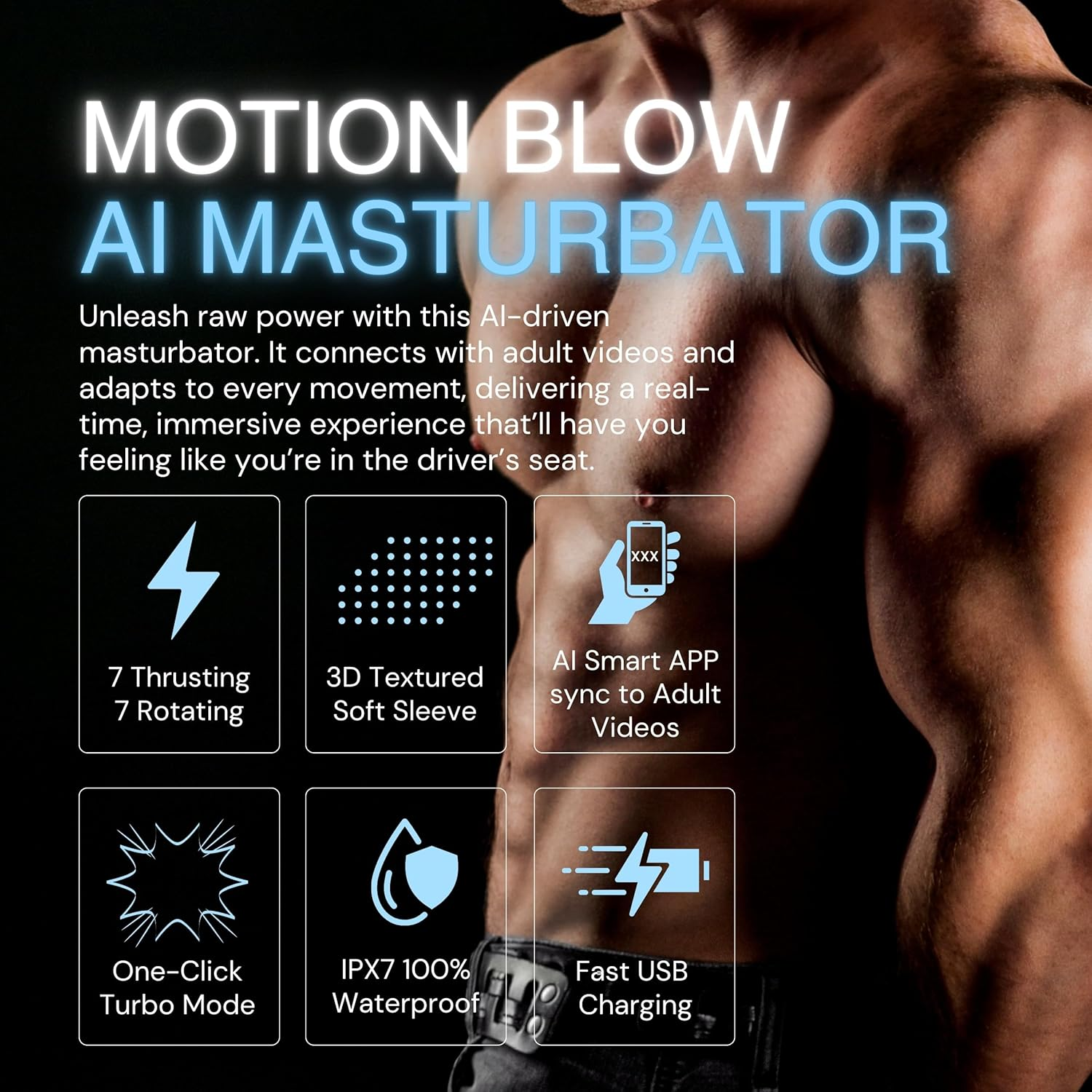 PLEASURE PULSE Male Masturbator Sex Toy for Men Smart AI APP Controlled Ai-Powered Motion Syncing to Adult Video Content NEW 2025 Next Gen Automatic Masturbating Cup with 7 Thrusting & 7 Rotating Modes for Penis Stimulation, Electric Pocket Pussy, 3D Realistic Blowjob, Hands-Free Stroker, Strong Suction Cup, Dominion Black image number 5