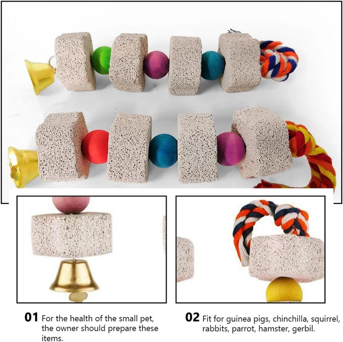 3Pcs Parrot Chewing Toy,Bird Beak Grinding Stone Toys with Bell,Parrot Beak Grinding Stone Bird Cage Accessories image number 4