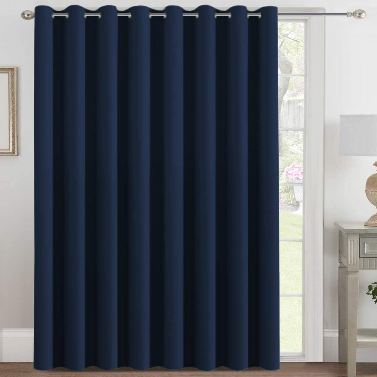 Blackout Curtain Extra Wide Blackout Curtain Draperies for Bedroom/Living Room/Sliding Glass Door, Eyelet Top Energy Saving Single Piece 254Cm Wide by 213Cm Drop, Navy Blue image number 5