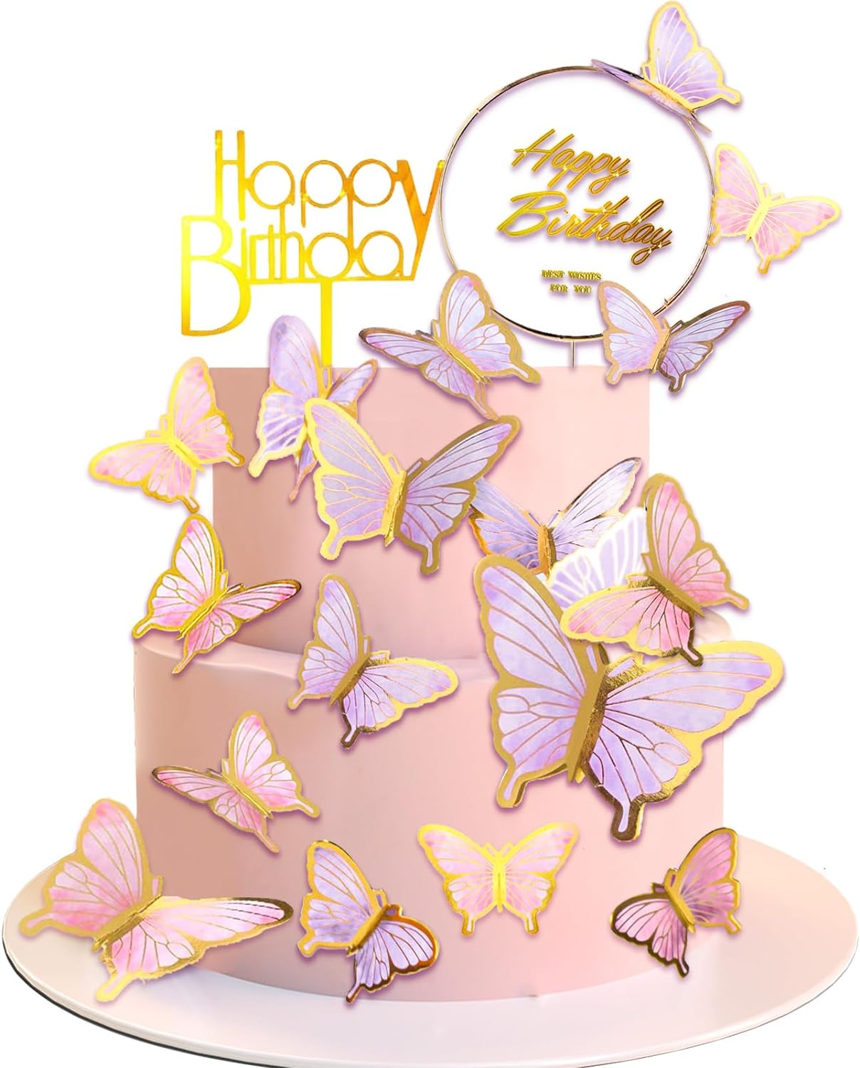 Butterfly Decorations for Cakes 22PCS Butterflies Cake Topper Happy Birthday 3D Cupcake Toppers Pink Purple Wall Decor Party Baby Shower Women Girls