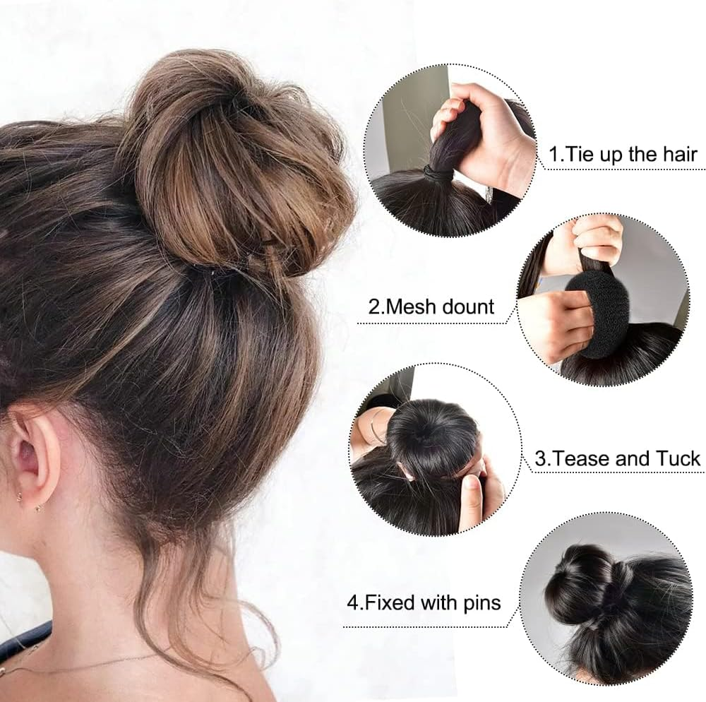 Hair Bun Maker 50 Pieces Set, Donut Bun Shaper with 3Pcs Dark Brown &3Pcs Beige(2 Large, 2 Medium and 2 Small), 5 Pieces Hair Elastic Bands, 40 Pieces Hair Pins (Brown and Gold)