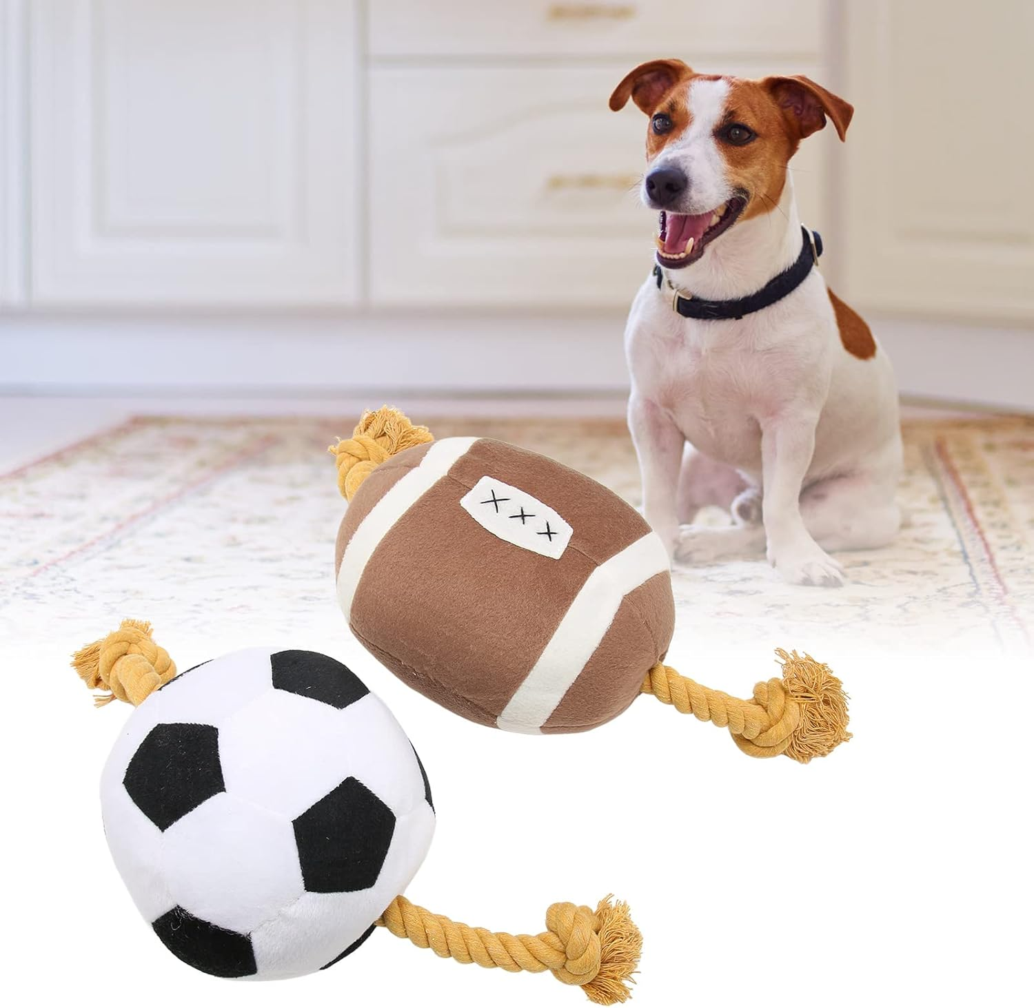 Football Dog Toy, Outdoor Interactive Fun Cotton Rope Football Puppy Toy, Interactive Dog Toys Tug of War Dog Toy Outdoor Dog Ball for Small Medium Large Dogs image number 1