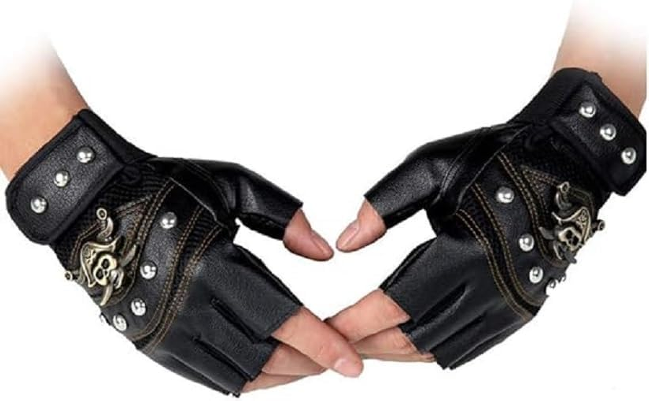 Punk Rivet Motorcycle Car Driving Gloves Half Finger Mittens Rocker Driving Gloves image number 1