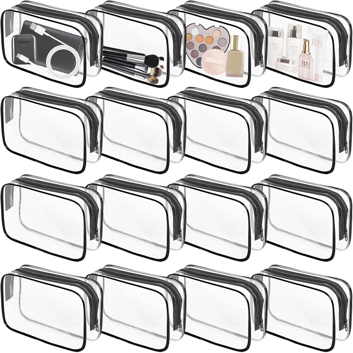 Yedsintu 16 Pieces Clear Makeup Bag PVC Zippered Clear Toiletry Carry Pouch Portable Cosmetics Bag Waterproof Makeup Bag Vinyl Plastic Organizer Case for Vacation Bathroom, White-M, Waterproof