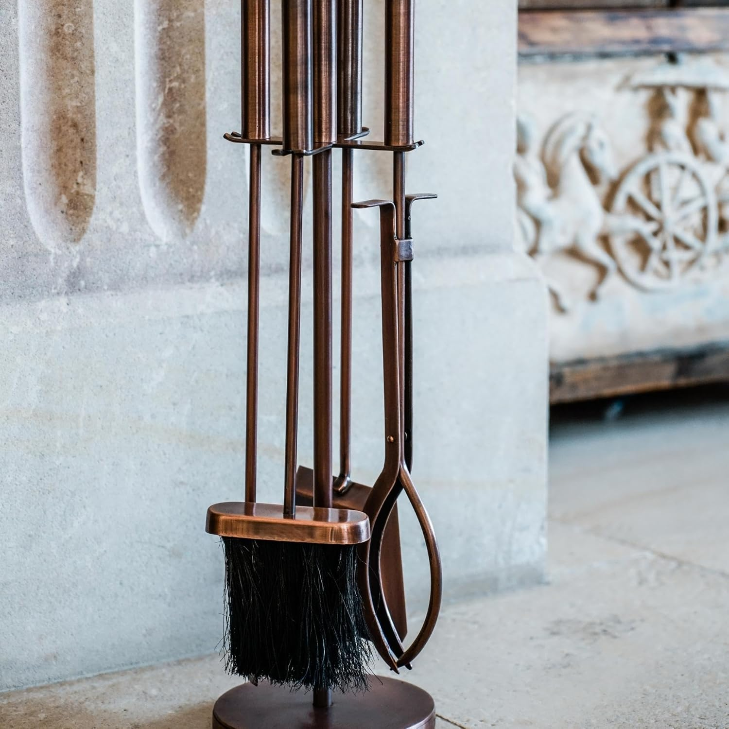 Ivyline Fireside Companion Set in Antique Copper with Stand - Indoor Fireside Utility Accessories - H 50 X W 15Cm image number 1
