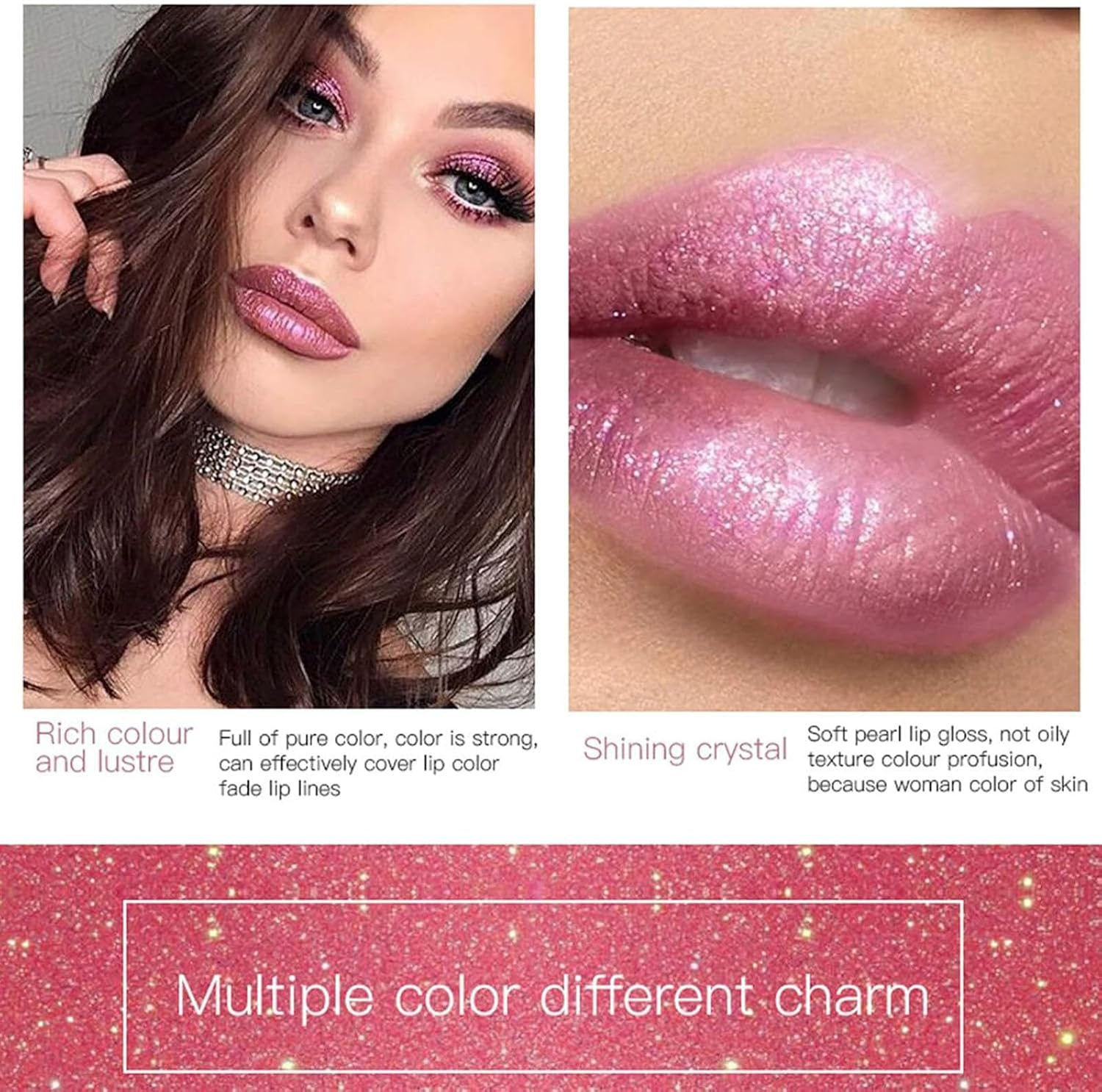 Diamond Lip Gloss Matte to Glitter Liquid Lipstick Waterproof, Diamond Shiny Long Lasting Lipstick Glitter Lipgloss Matte Liquid, Glitterlip Gloss for Women, Waterproof Makeup (E) - B image number 2