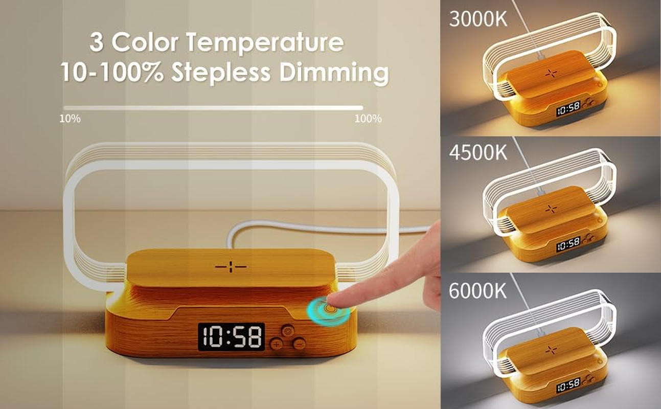 Haygem 15Wfast Wireless Charger Compact Table Lamp, Infinitely Dimmable, 3-Position Color Temperature, Clock Night Light, Use Bedroom, Office and Living Room Touch Bedside Lamp. image number 3