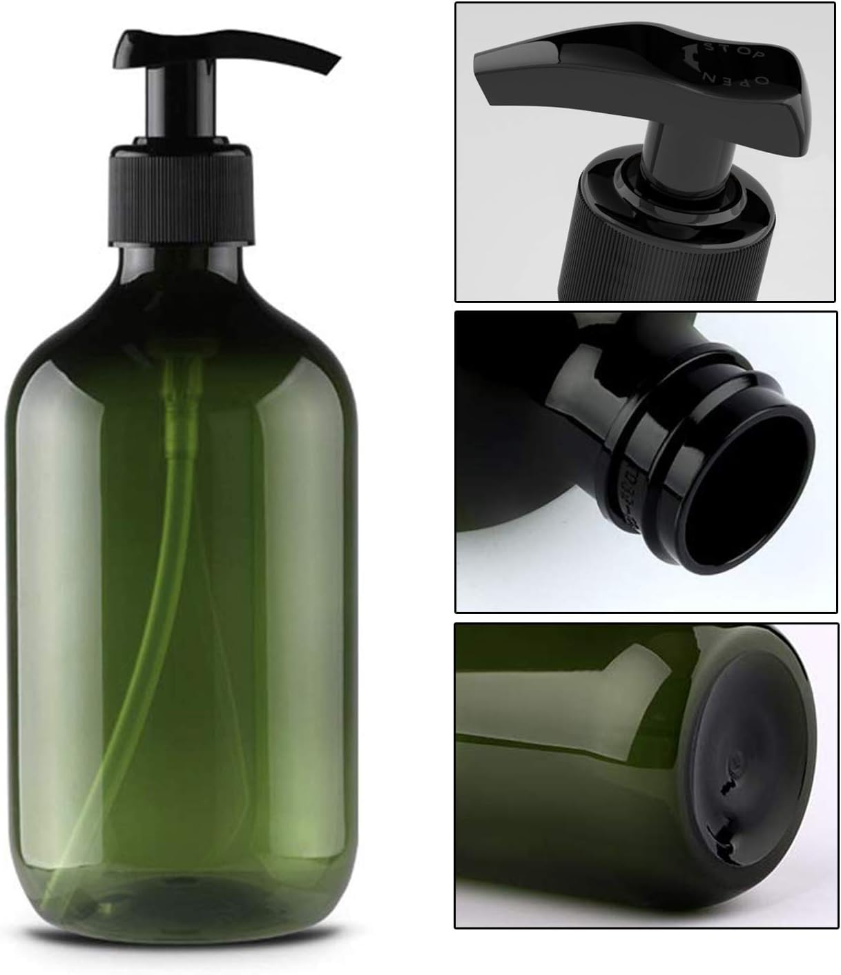 2 X Empty Plastic Pump Bottles Refillable Lotion Shampoo Shower Gel Storage Container Toiletries Liquid Dispenser 500Ml, Green, 500 Ml