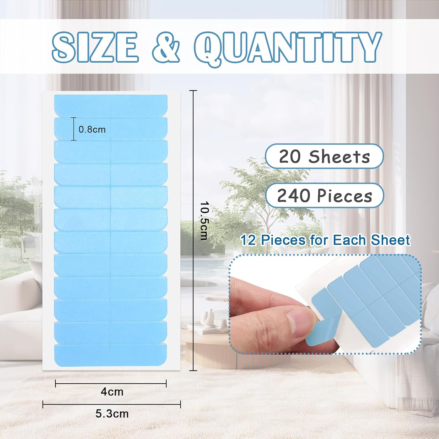 Jotia 240Pcs Blue Hair Extension Tape, Double Sided Adhesive Wig Tape Replacement Tape for Hair Extensions