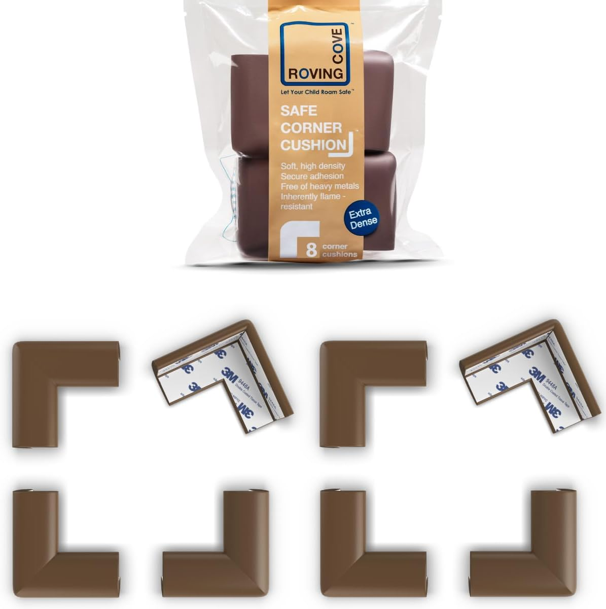 Roving Cove Heftyfit Corner Protector for Baby (16 Large Corners), Heavy-Duty Soft Rubber Foam Furniture Corner Bumper Guards, 3M Adhesive Pre-Taped, Coffee Brown - Large 16 Count (Pack Of 1), Coffee Brown