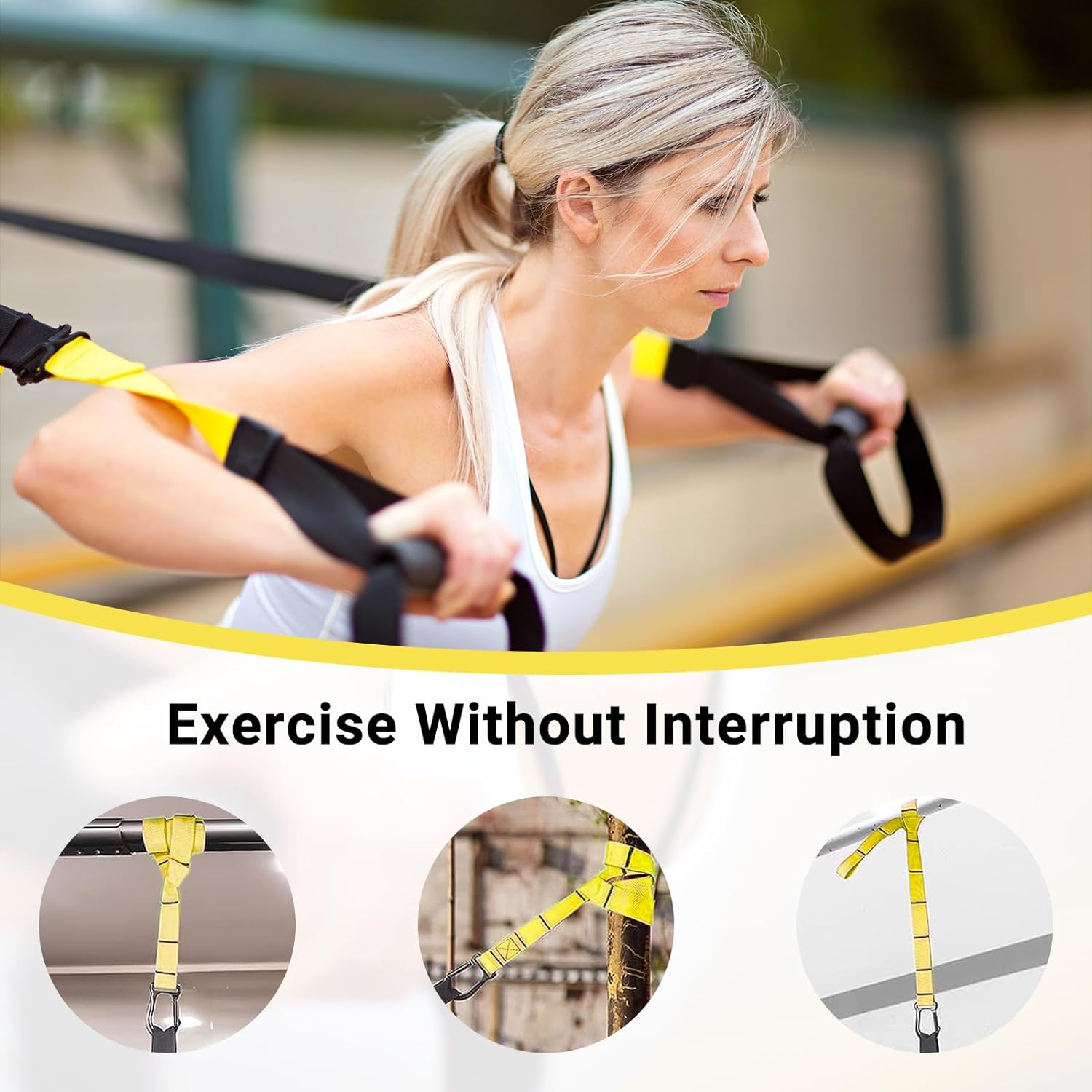 LI FITNESS Suspension Trainer Kit Resistance System Full Body Workout Training Equipment Fitness Band Set with Door Anchor Adjustable Workout Straps for Home Gym Travel Outdoors (Yellow) image number 3