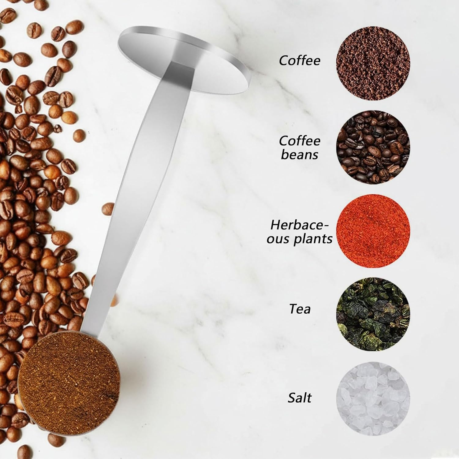 Dual-Purpose Stainless Steel Coffee Scoop and Tamper, 15Ml Measuring Spoon for Ground Coffee, Protein Powder, and Spices, Double-End Design - Ermaoo image number 1