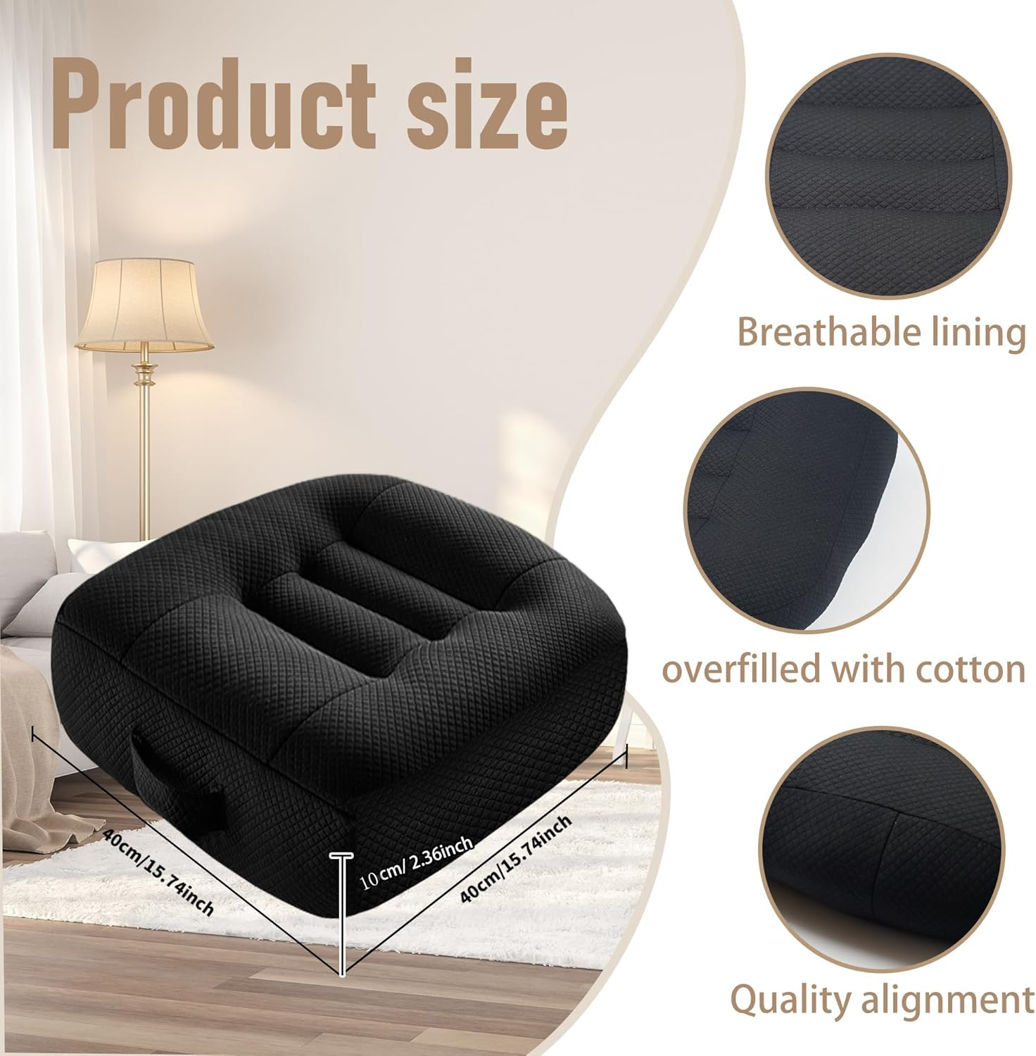 Car Booster Seat Cushion, Portable Non Slip Office Chair Cushion with Breathable Mesh, Effectively Increase the Field of View, Back, Lumbar, Sciatica, Tailbone Pain Relief Cushions image number 6
