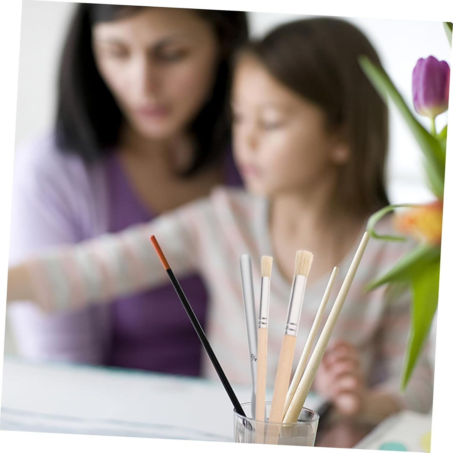 Operitacx Template Brush Set - Versatile Wooden Handle Paint Brushes for Acrylic Watercolor Face Painting - 15.4Cm Nylon Bristles - Ideal for Details & Large Areas image number 4