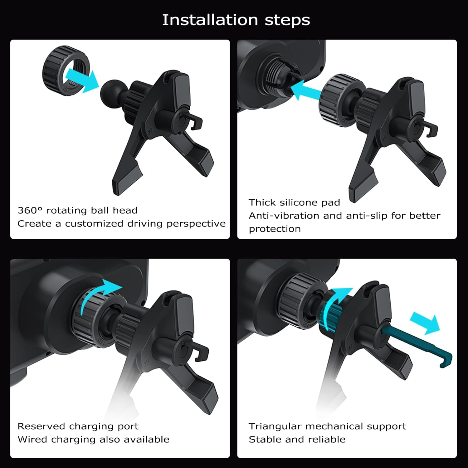 UOEPOWA Car Mount Charger, Quick Charging with Dual Coil, Smart Sensor Clamp, Stable Shock-Resistant Grip, 90 Degree Rotation for Car Vent Stable on Bumpy Roads or Highway Rides (Style 1) image number 6