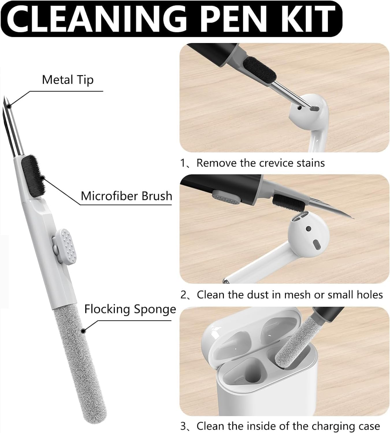 Mizi [Design Patent] Rugged Case for Air Pods 4Th Generation/Air Pods 4 with Active Noise Cancellation (ANC) (2024) with Cleaner Kit, Full Body Shockproof Hard Protection Design - Black image number 5