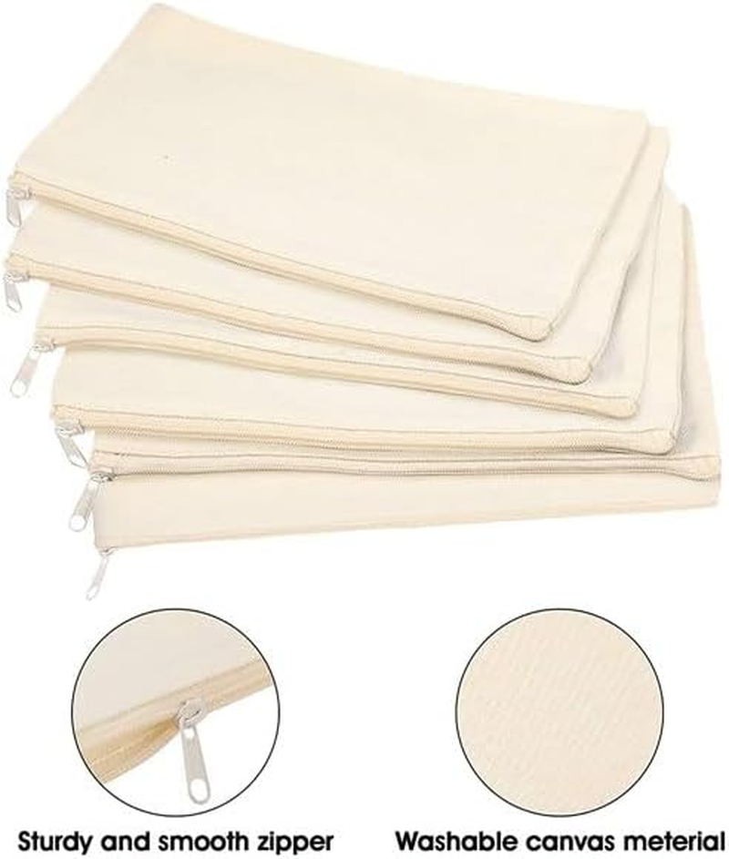 40 Pcs Canvas Pencil Pouch Zipper Makeup Bags Canvas Zipper Pouch Bags Blanks Pencil Case Blank Craft DIY Multipurpose Toiletry Stationary Storage Bags(Beige) image number 5