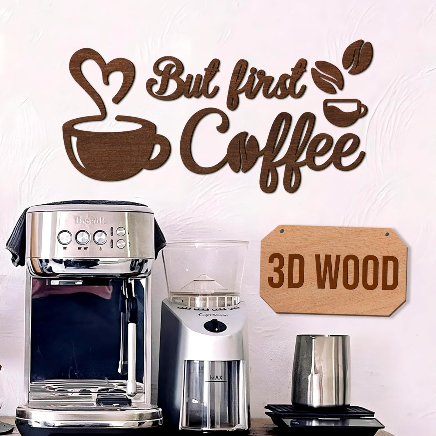 Woodamore Coffee Bar Signs for Wall Decor - Vintage Coffee Accessories for Cafe Station Signs Decorations, Small Farmhouse Cafe Sign for Home Decor Kitchen, Countertop