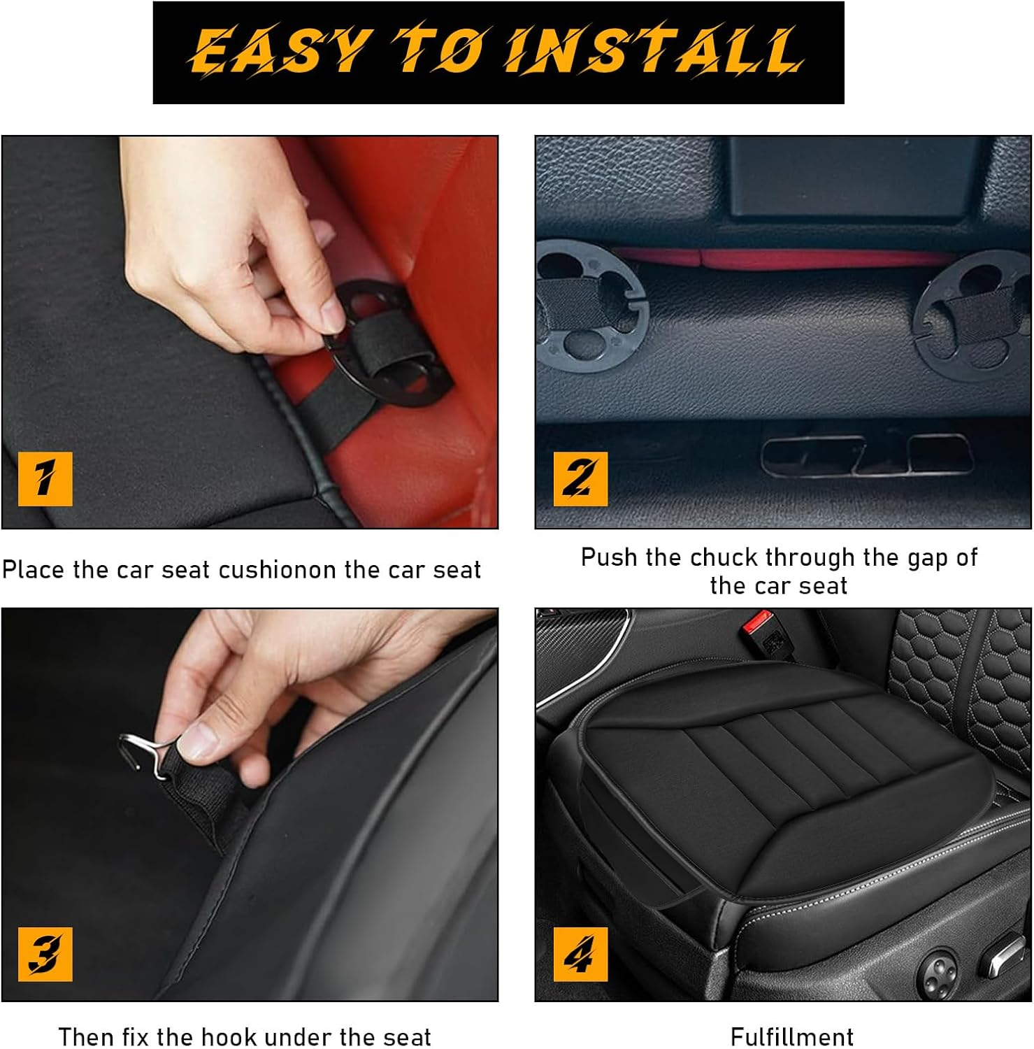 Povtii Car Seat Cushion with Front Pocket, Non-Slip Bottom Cushion for Car Driver Office or Home Chair, Breathable Pressure Relief Seat Pad with Memory Foam, Car Accessories (Black) - Gray With Pocket image number 2