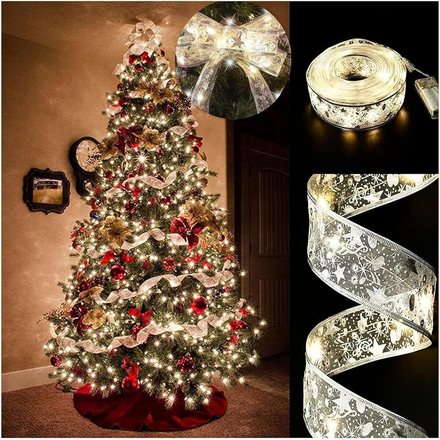 Fairy Ribbon Lights 5M 50 LED Warm White Christmas Ribbon Fairy Lights with Flash DIY Festive Decor for Aussie Homes & Xmas Gifts - 3 AA Batteries Operated（Not Included） image number 3