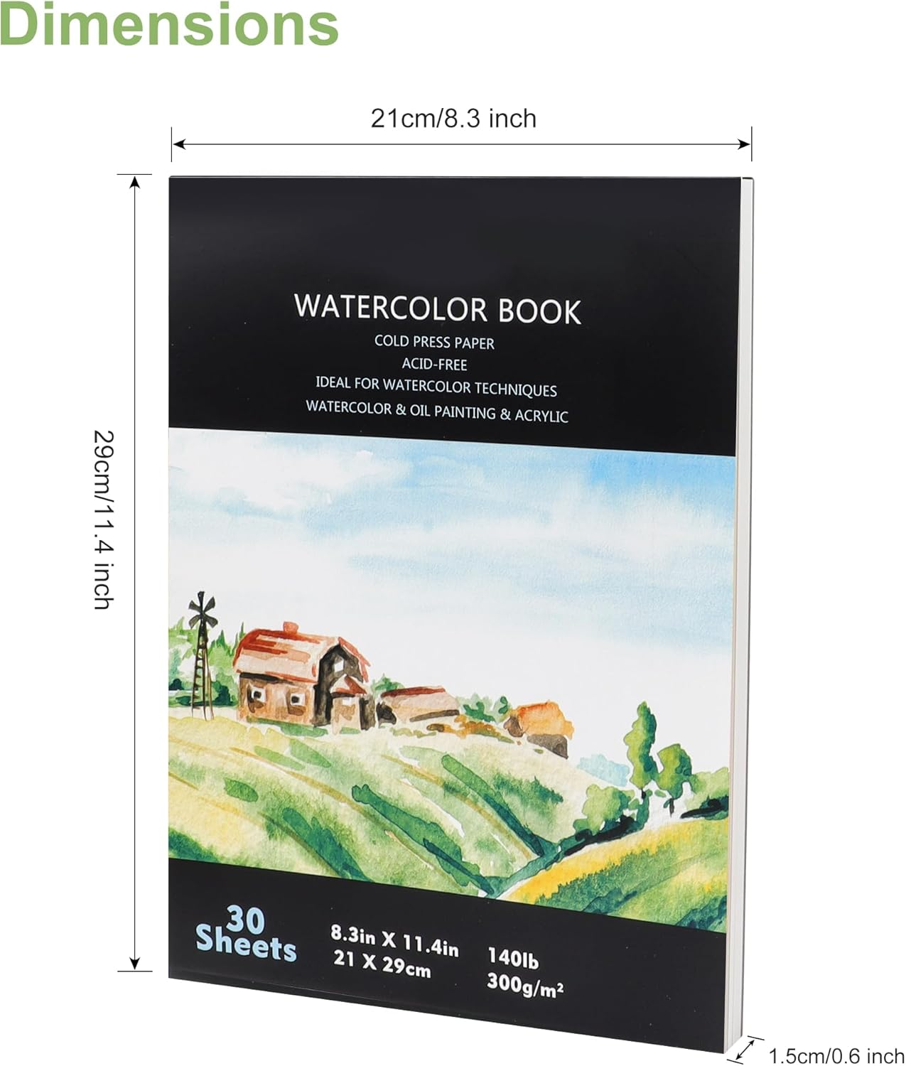 JUNART A4 Watercolour Paper Pad,Good Pigment Dispersion and Colour Adhesion Sketchbook,Perfect for Adults & Kids Indoor and Outdoor Creations,Travel-Friendly(House)