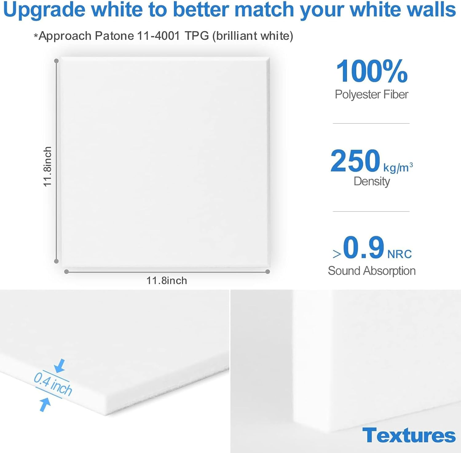 12 Pack White Soundproof Wall Panels, Self-Adhesive Square Acoustic Panels Sound Absorbing, High Density Acoustic Foam Panels for Home Office, Reccording Studio, Ceiling, 30 * 30 * 1Cm image number 3