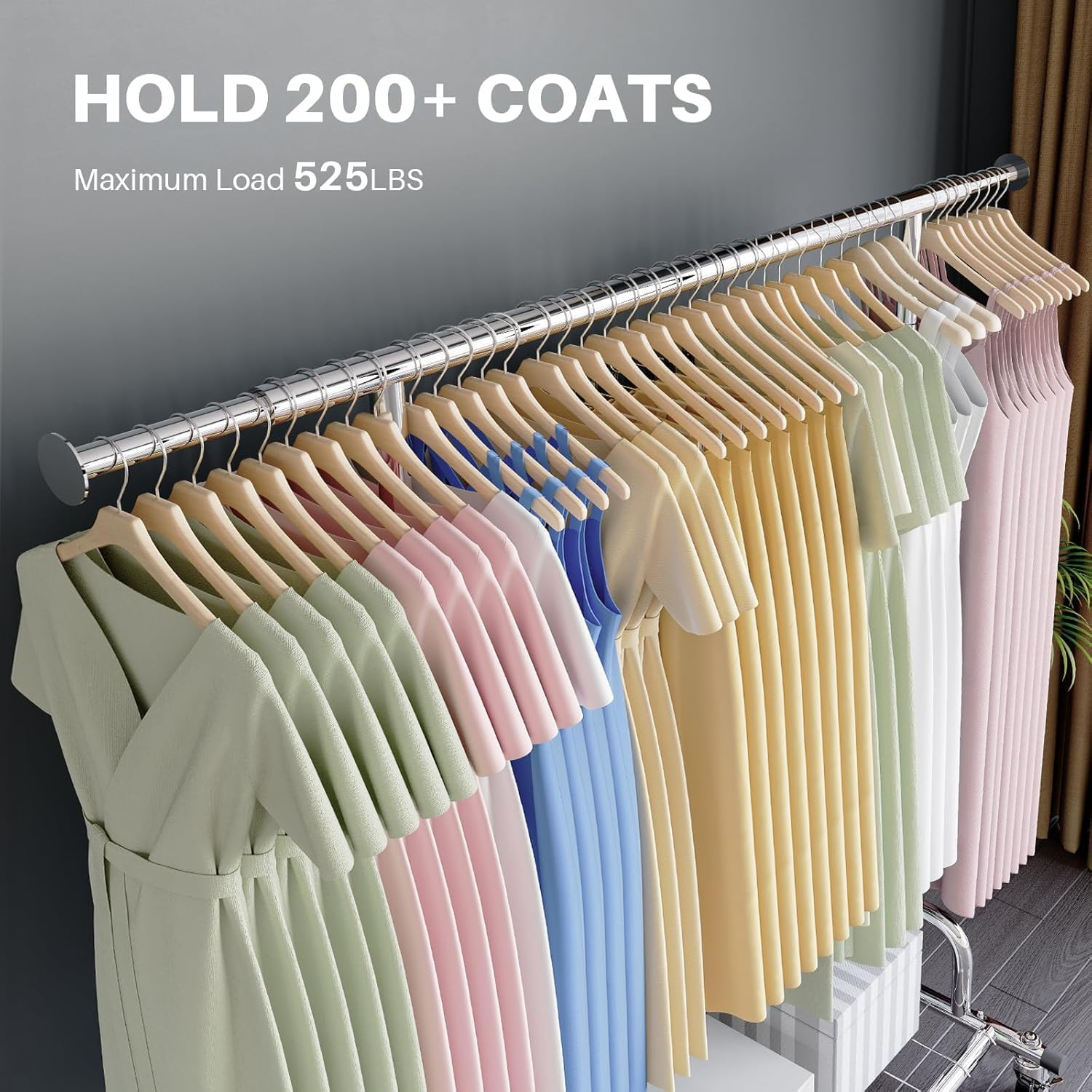 Heavy Duty Clothes Rack, Rolling Clothing Rack with Shelves Load 620 LBS, Double Rod Clothing Racks for Hanging Clothes, Portable& Adjustable (1-Heavy Duty Rack)