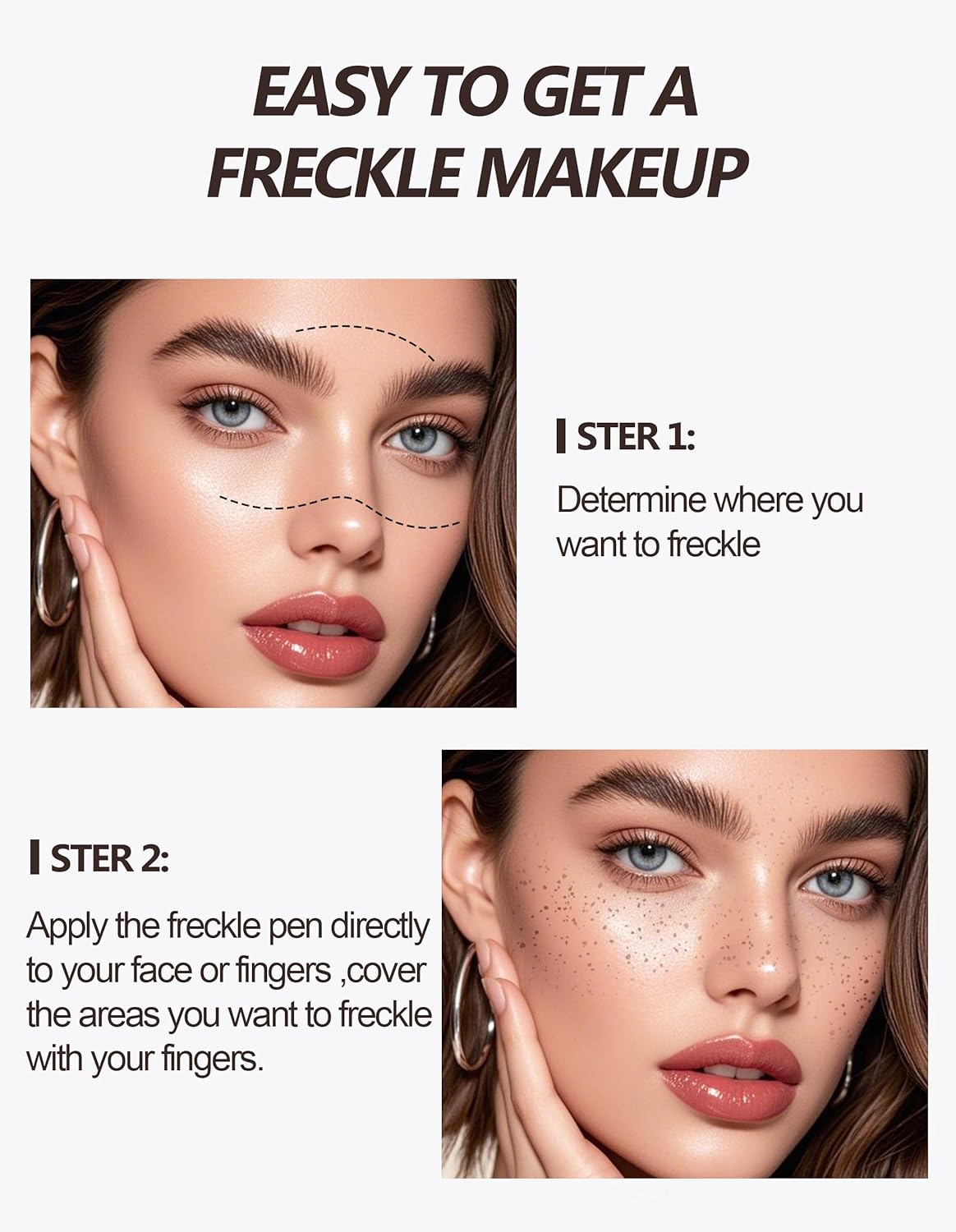 Erinde Eyeliner Freckle Pen, Natural 2 in 1 Liquid Freckle Stamp & Smudge-Proof Liquid Eyeliner, Long Lasting Waterproof Freckles Tattoo Marker, High Pigment Eye Liners #02 image number 3