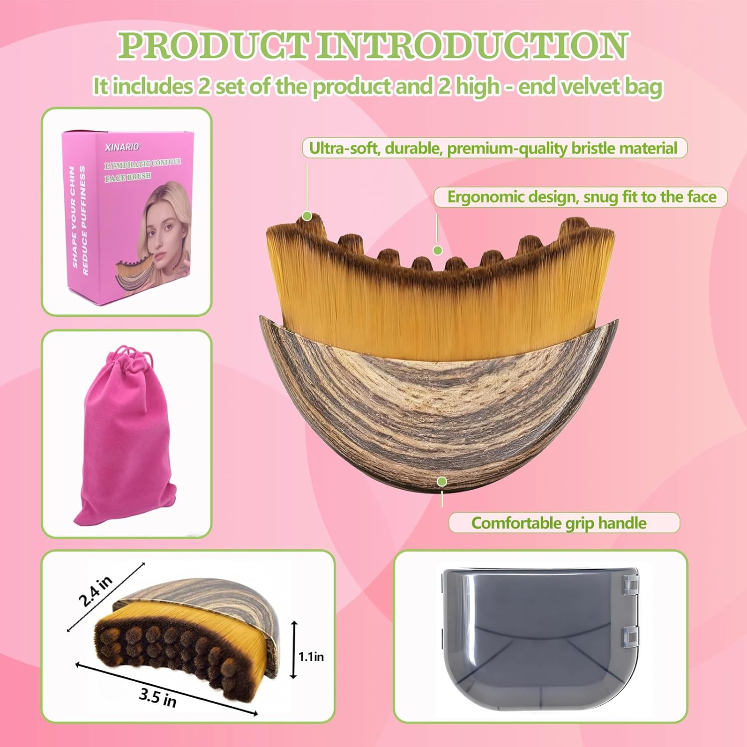 XINARIO Lymphatic Contour Face Brush &ndash; Manual Lymphatic Drainage Massager, Ergonomic Facial Cleansing Brush with Soft Bristles for Sculpting, Lifting & Glowing Skin, Perfect Skincare Tool & Gifts image number 6