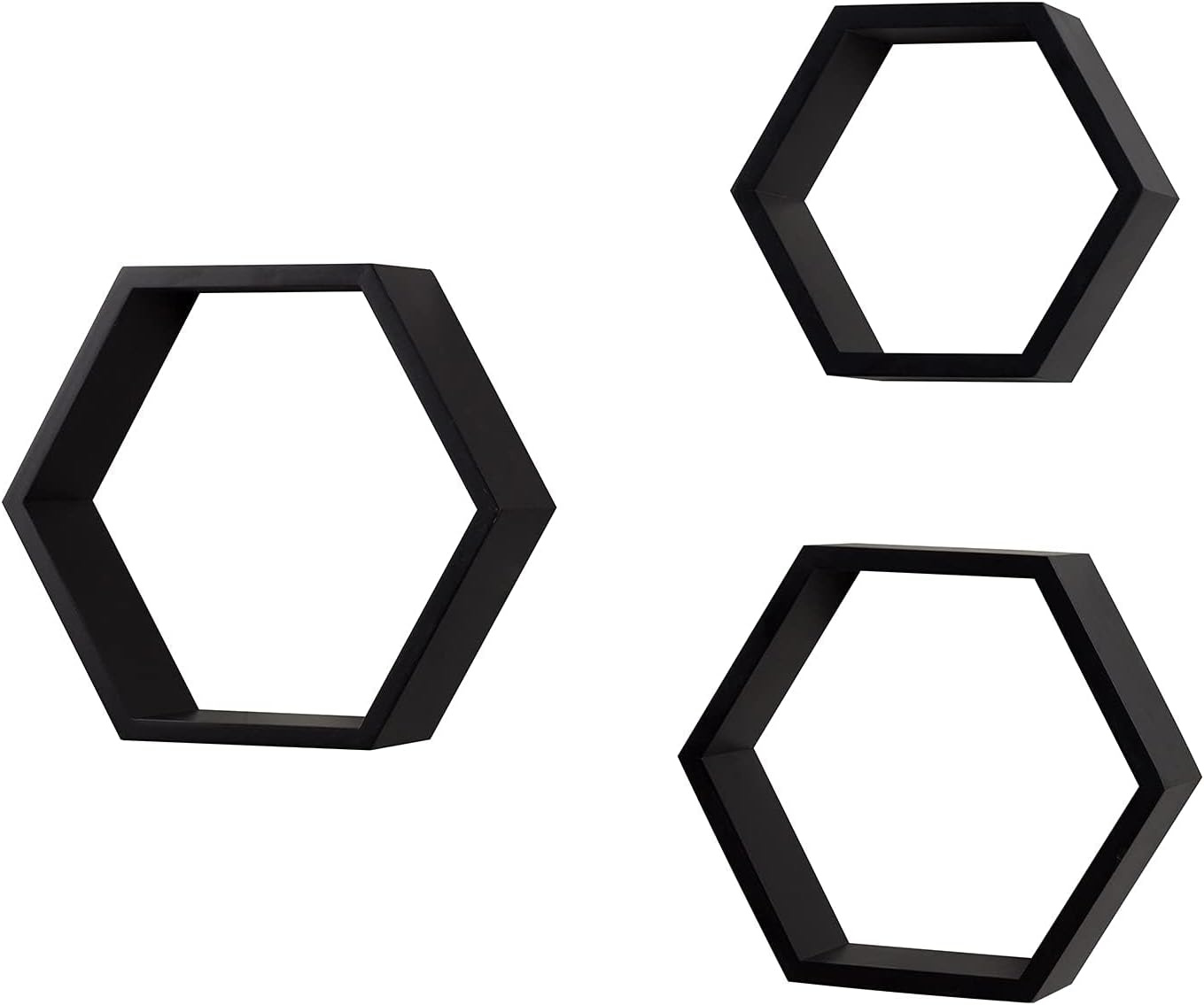 Floating Shelves, XICEN 3 Set Wood Hexagon for Wall Decor, Farmhouse Honeycomb Shelves for Living Room Decor, Bedroom, Living Room, Bathroom, Durable, Stylish & Versatile (Black) image number 2