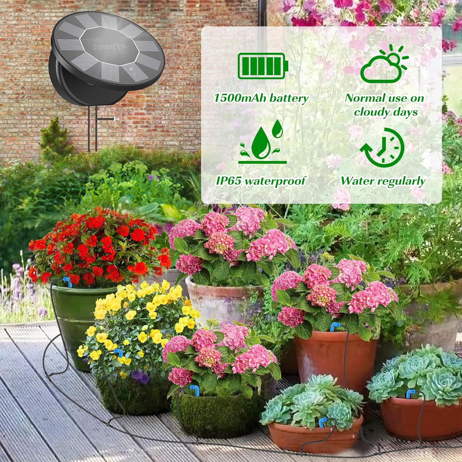 Solar Drip Irrigation System for Garden Indoor/Outdoor Gardening System DIY Automatic Drip Irrigation System for Drip Hose Irrigation with 9 Irrigation Programs and Anti-Siphon Function image number 6