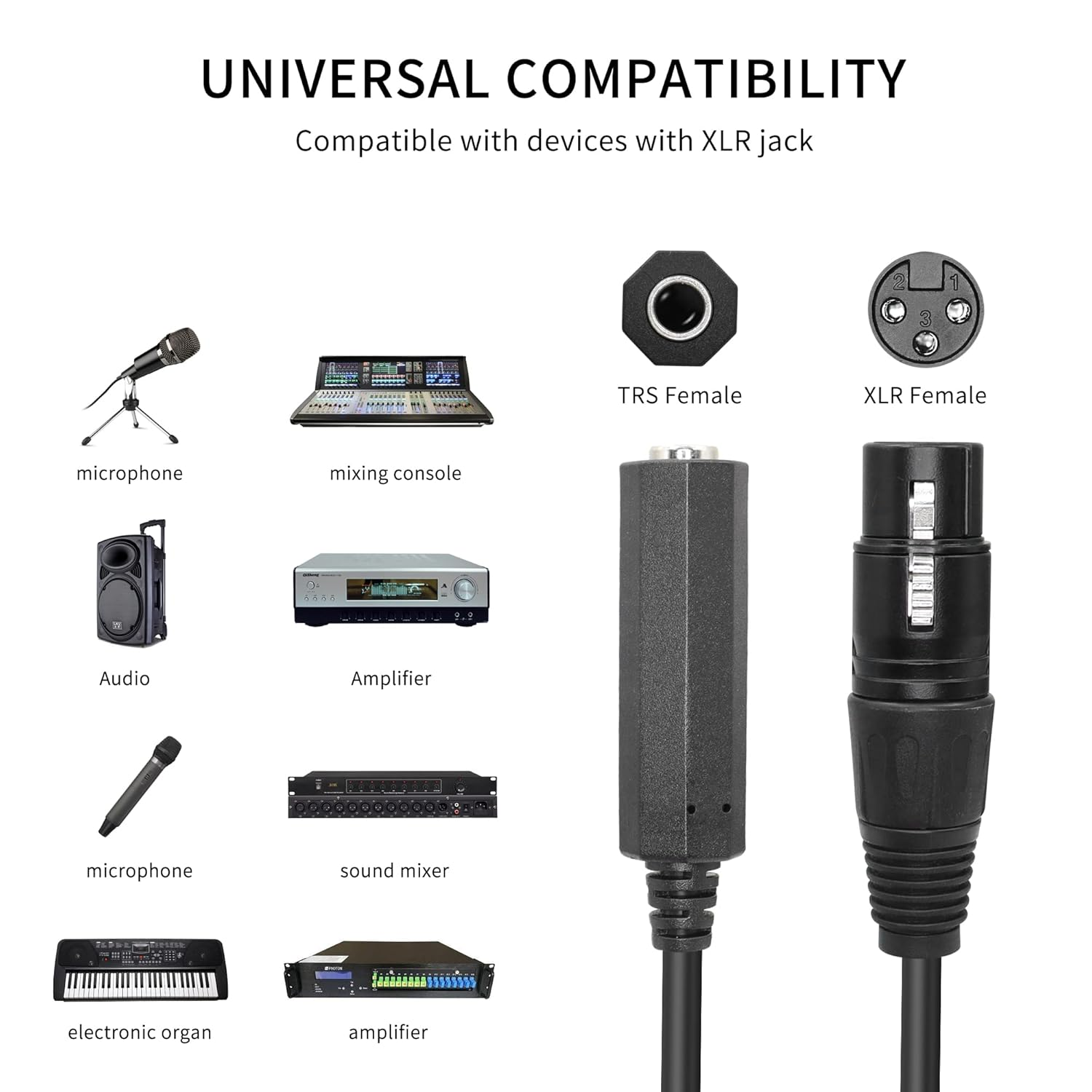 QIANRENON XLR Female to 1/4" Female Balance Cable Adapter TRS 6.35Mm to XLR 3 Pin Mono Audio Connect Convert Interconnect Cable 36Cm/14.2In image number 6