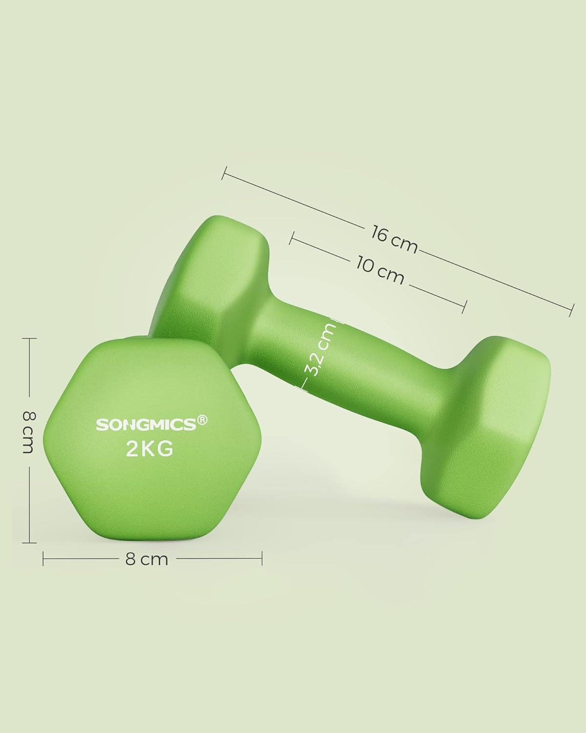 SONGMICS Set of 2 Dumbbells, 2 X 2 Kg Hand Weights with Neoprene Coating, Hexagonal Dumbbells Pair, Home Workout, Fitness Training Exercise image number 6