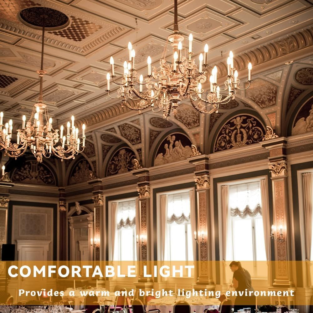 Geminilite E14 LED Light Bulbs Small Edison Screw 4W (Replacement for 40 Watt) Candelabra Light Bulb, 3000K Warm White C35 440LM E14 SES Not Dimmable Filament Chandelier LED 6 Pack image number 6