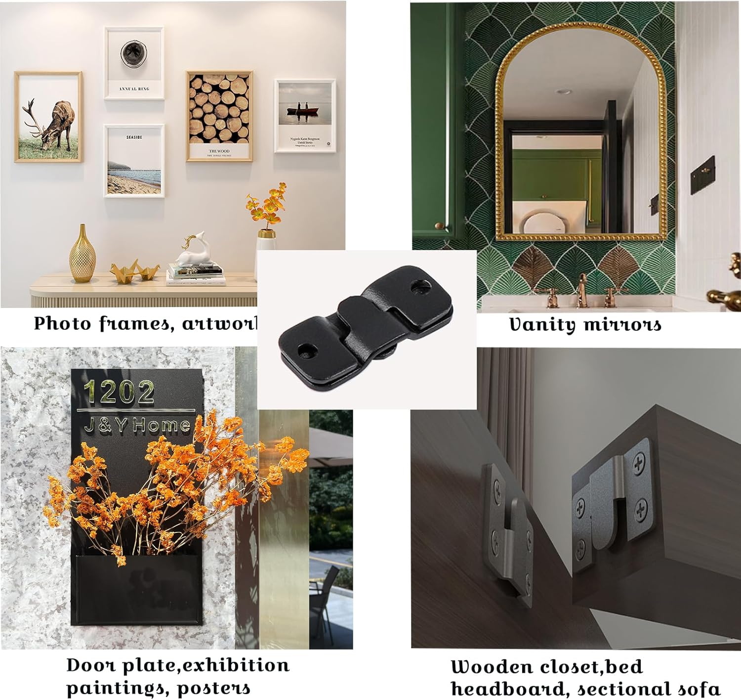 Ymaiss 50Packs Stainless Steel Flush Mount Bracket, Interlocking Photo Frame Hook 44X19Mm Heavy Duty Picture Hangers, Z Clip Bracket, Furniture Connector for Photo Mirrors Wall Mount Hardware Black image number 4